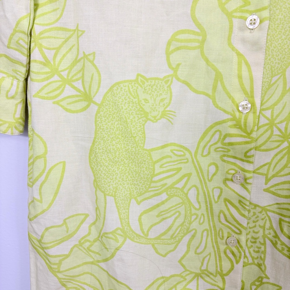 Las Surenas Lime Leopard Leaf Print Button-Front … - image 7